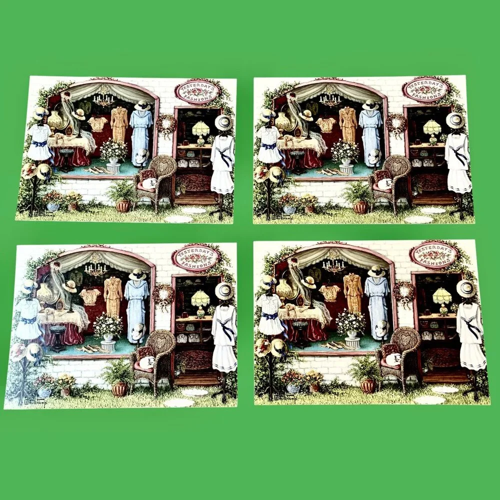 Vintage Greeting Cards Blank Janet Kruskamp Yesterday's Fashion WINDOW SHOPPING